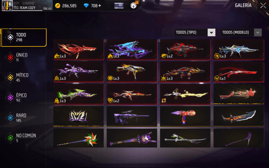galería de las skin de armas de free fire