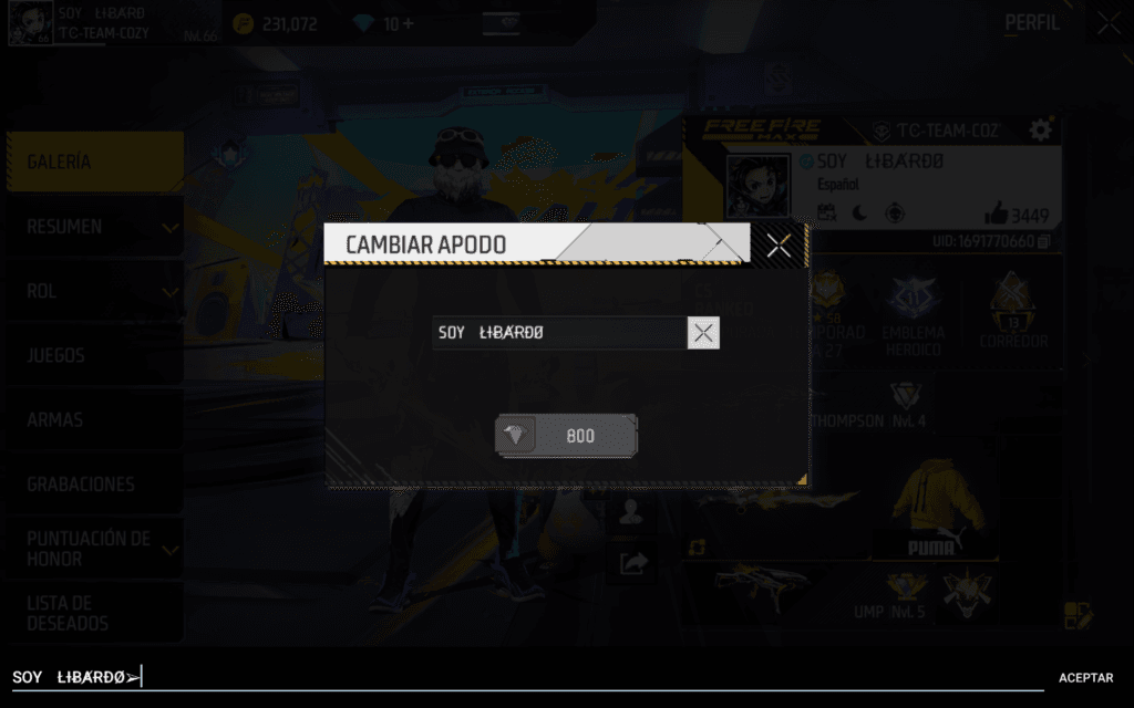 como cambiar el nombres para free fire