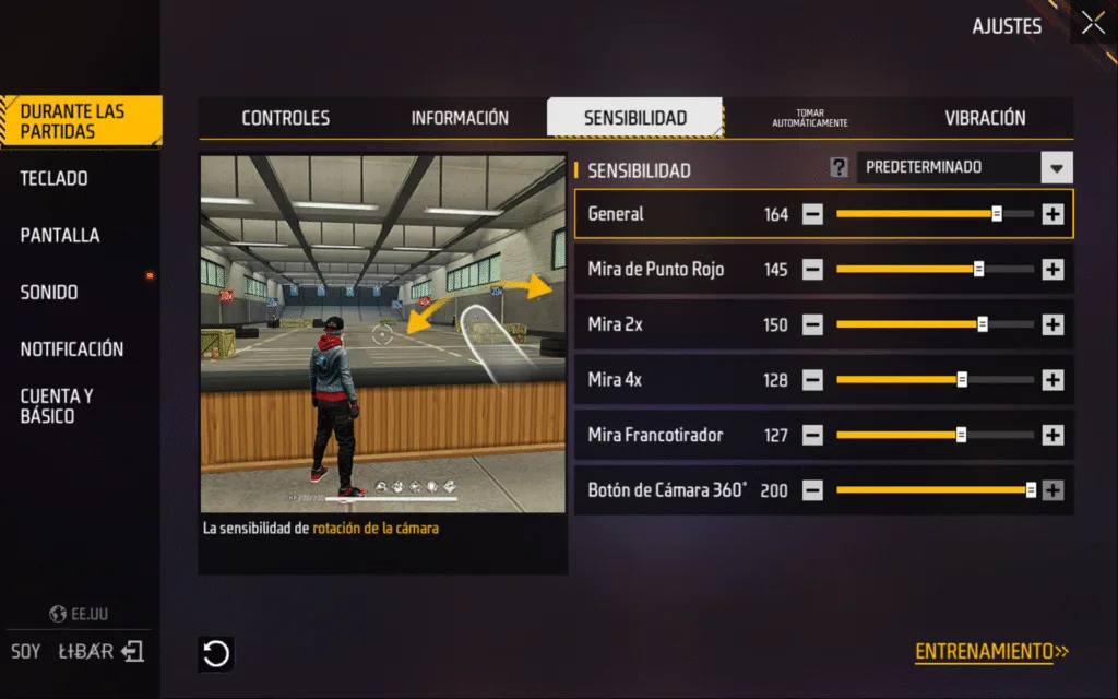 Sensibilidad de Free Fire para Samsung A54
General: 164
Punto rojo: 145
Mira 2x: 150
Mira 4x: 128
Mira AWM: 127
Cámara libre: 200
Botón de disparo: 46