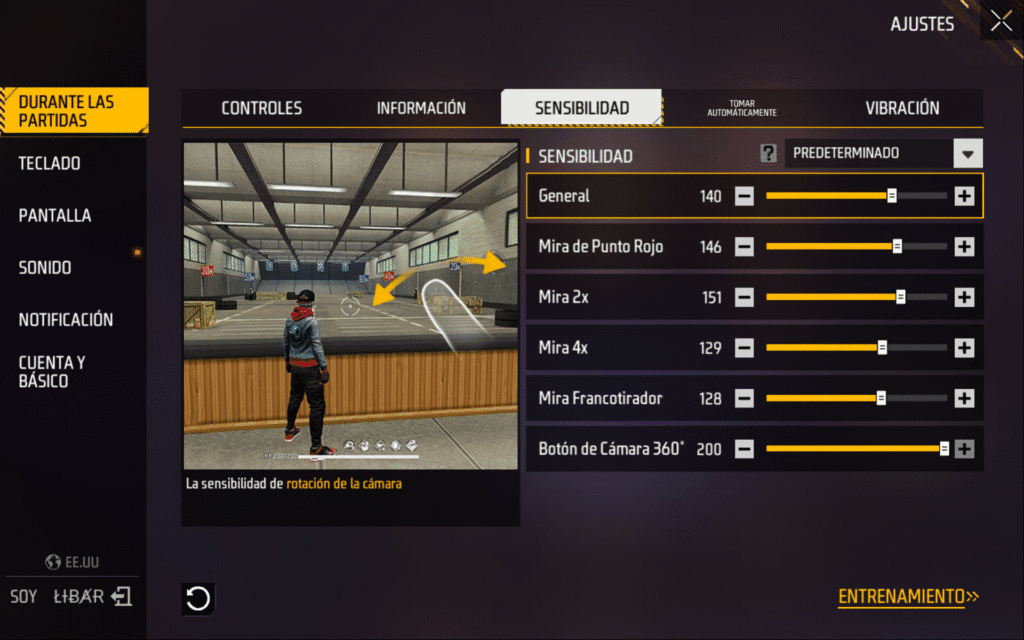 Sensibilidad de free fire para Xiaomi Note 12
General: 140
Punto rojo: 146
Mira 2x: 151
Mira 4x: 129
Mira AWM: 128
Cámara libre: 200
Botón de disparo: 47