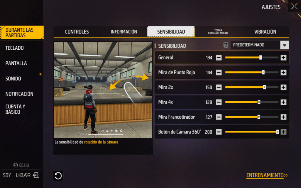 imagen que muestra la Sensibilidad de Free Fire para Xiaomi Redmi Note 13 dentro del juego