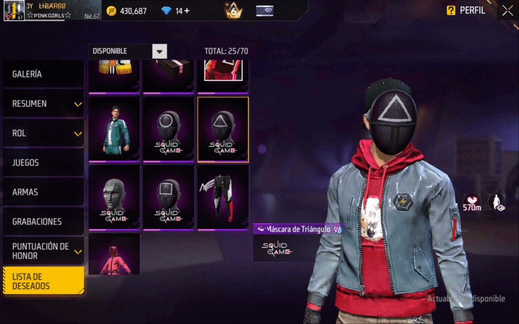 skin de la máscara con el triángulo Del Juego del Calamar dentro de Free Fire